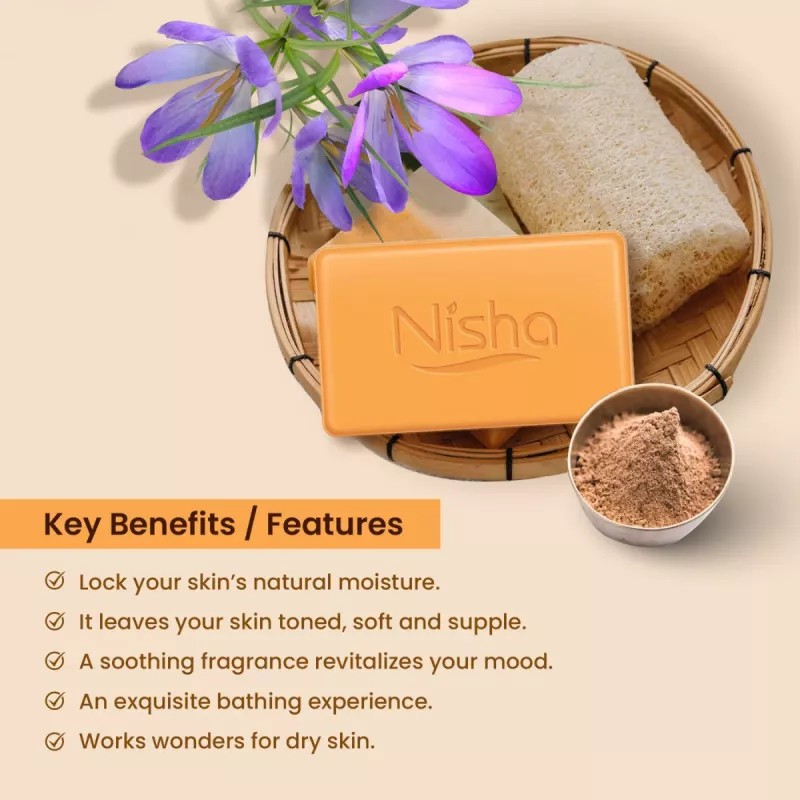 Nisha Luxury Soap Saffron & Sandal (100g, Pack of 10)
