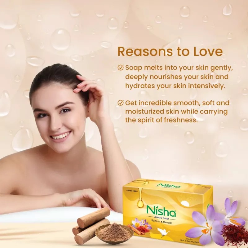 Nisha Luxury Soap Saffron & Sandal (100g, Pack of 10)
