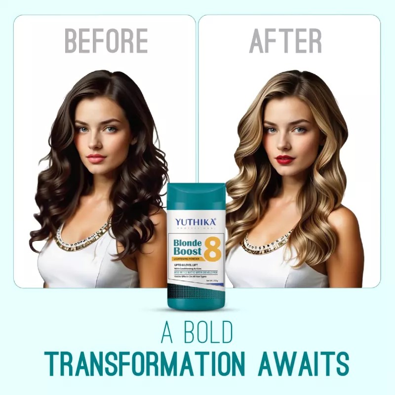 Yuthika Blonder Powder 8 + Hair Color Developer 20 Volume 6% (Powder 250g + Developer 500ml) (1Pack)