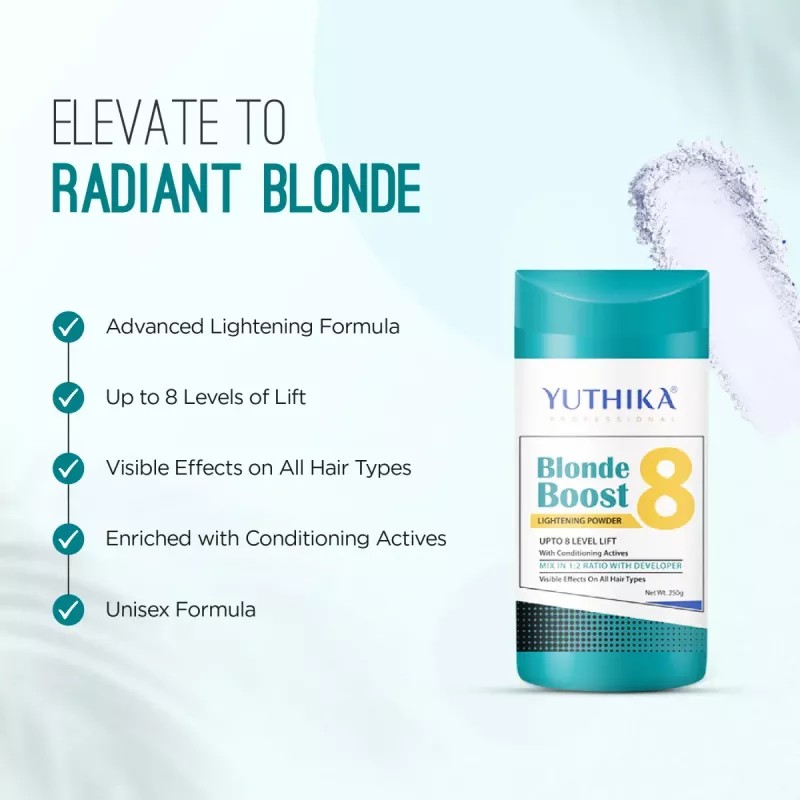 Yuthika Blonder Powder 8 + Hair Color Developer 20 Volume 6% (Powder 250g + Developer 500ml) (1Pack)