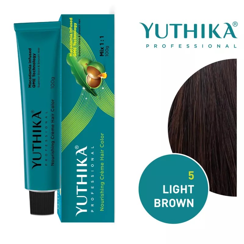 Yuthika 5.0 Light Brown Hair Colour + Developer 20 Volume 6% (Hair Color 100g + Developer 100ml) (1Pack)