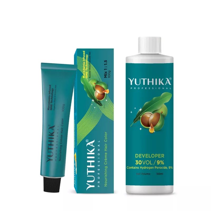 Yuthika 5.35 Light Golden Mahogany Brown Hair Colour + Developer 30 Volume 9% (Hair Color 100g + Developer 150ml) (1Pack)