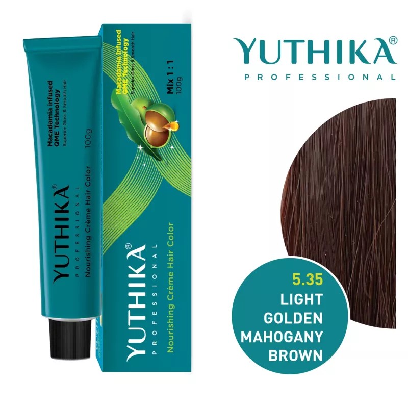 Yuthika 5.35 Light Golden Mahogany Brown Hair Colour + Developer 30 Volume 9% (Hair Color 100g + Developer 150ml) (1Pack)