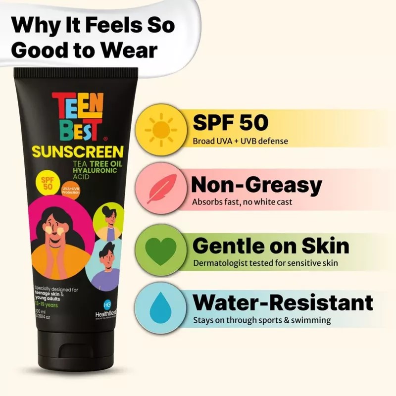 HealthBest TeenBest Sunscreen SPF 50 PA++++ (100ml)