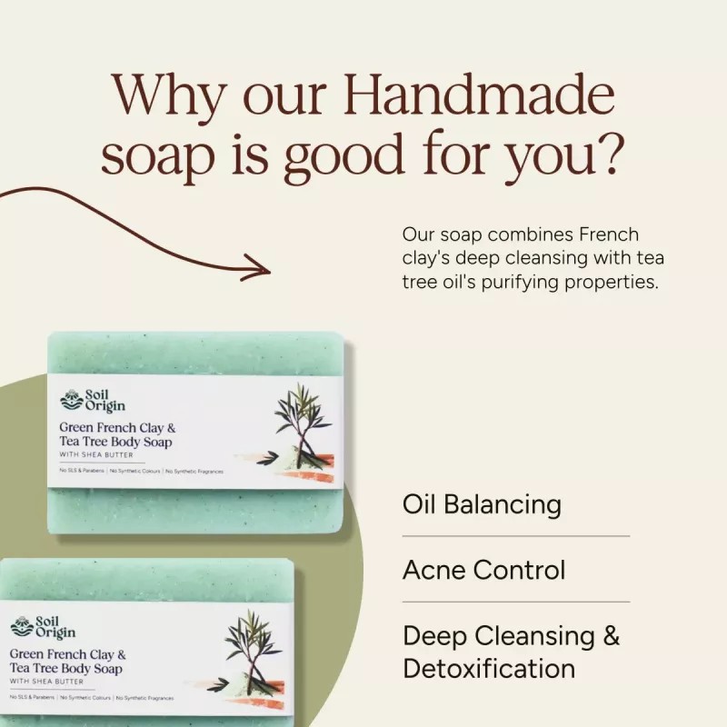 Soil Origin Green French Clay & Tea Tree Body Soap With Shea Butter (100g)