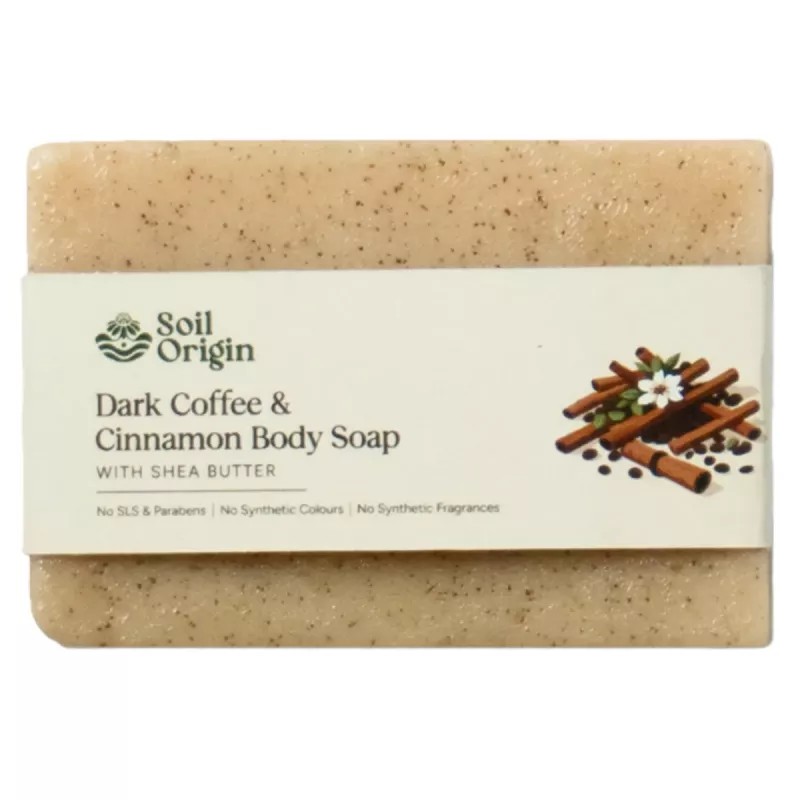 Soil Origin ⁠Dark Coffee And Cinnamon Body Soap With Shea Butter (100g)