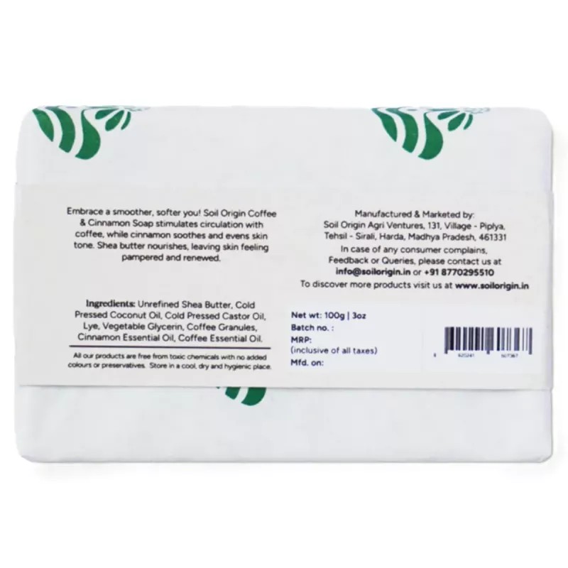 Soil Origin ⁠Dark Coffee And Cinnamon Body Soap With Shea Butter (100g)