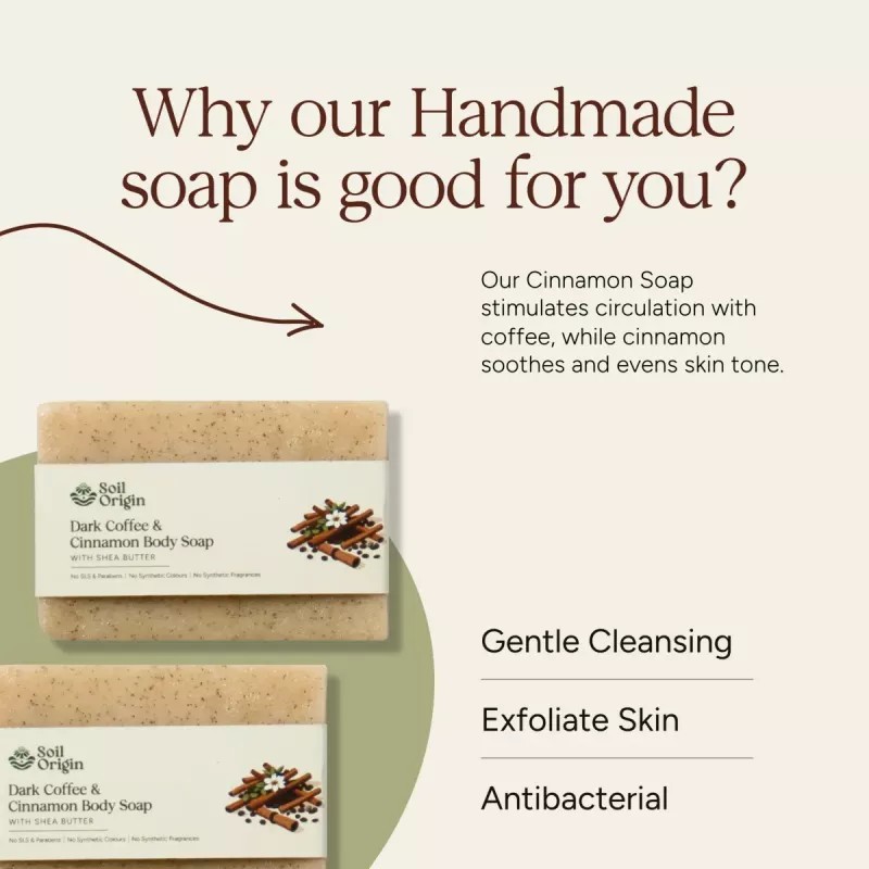 Soil Origin ⁠Dark Coffee And Cinnamon Body Soap With Shea Butter (100g)