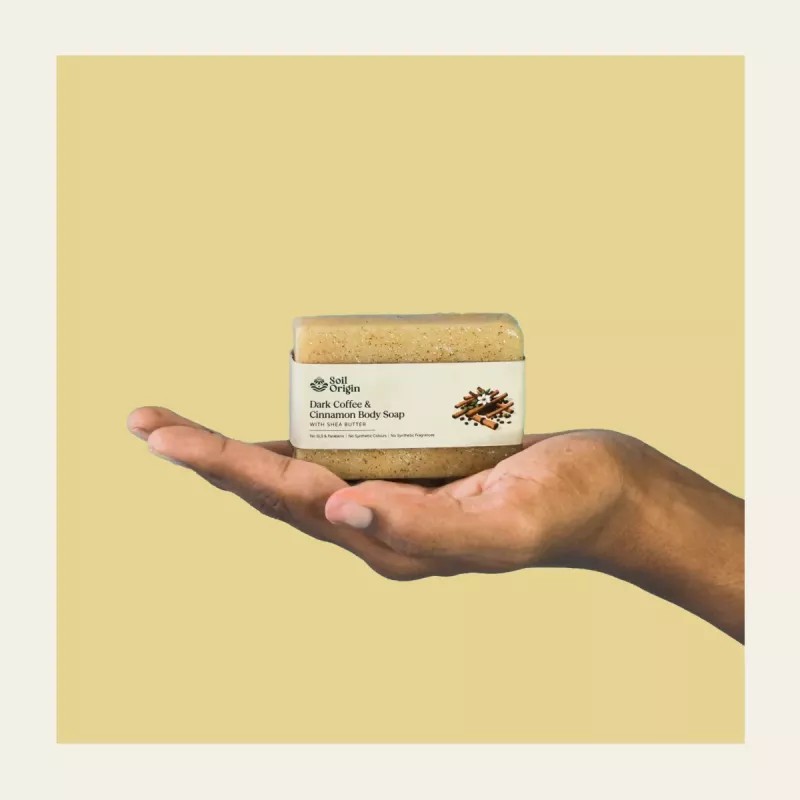Soil Origin ⁠Dark Coffee And Cinnamon Body Soap With Shea Butter (100g)