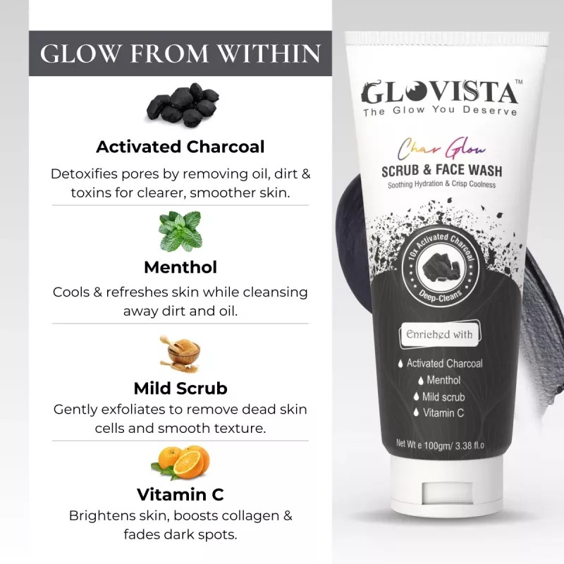 Glovista Char Glow Scrub & Face Wash (100g)