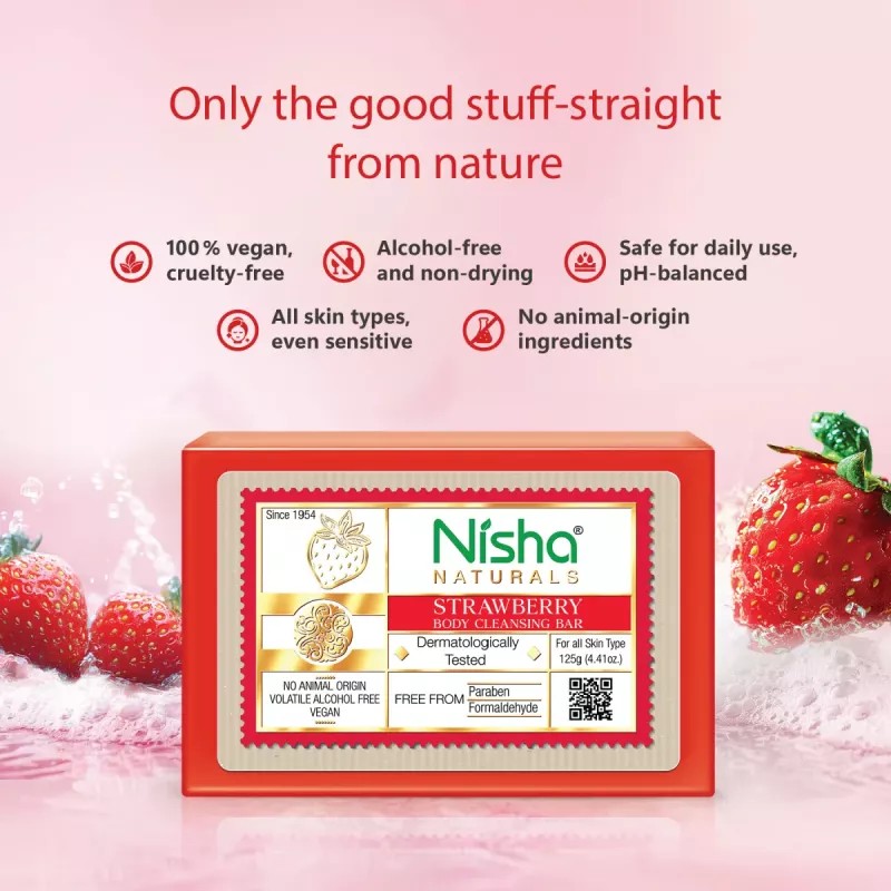 Nisha Strawberry Body Cleansing Bar (125g)
