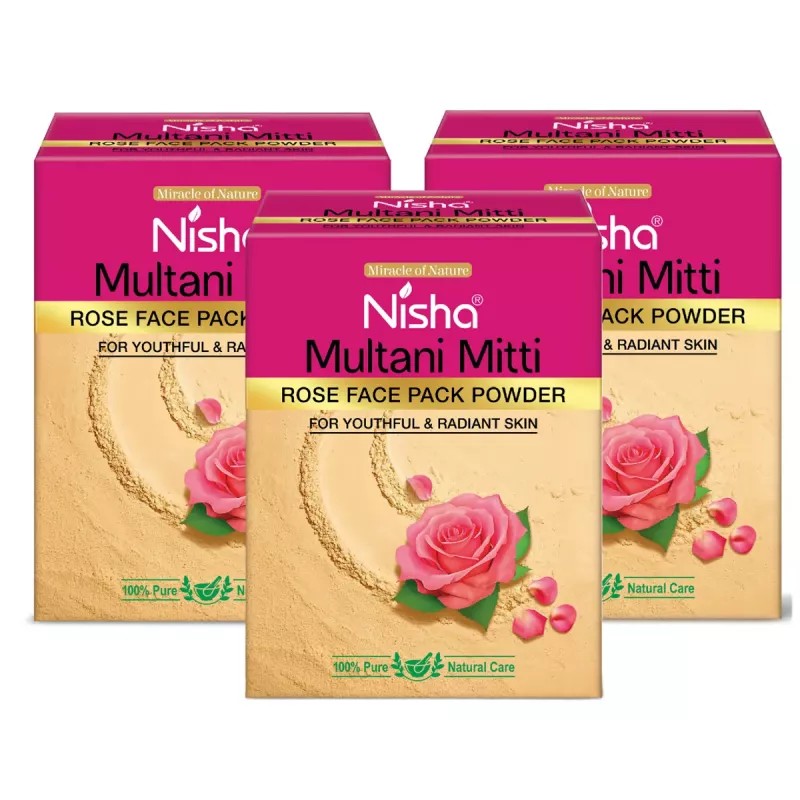 Nisha Multani Mitti Rose Face Pack Powder (100g, Pack of 3)
