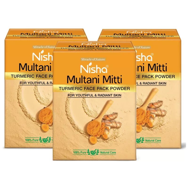 Nisha Multani Mitti Turmeric Face Pack Powder (100g, Pack of 3)