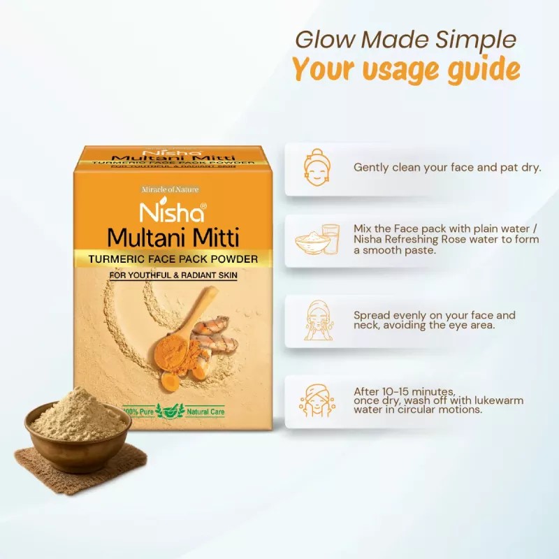 Nisha Multani Mitti Turmeric Face Pack Powder (100g, Pack of 3)