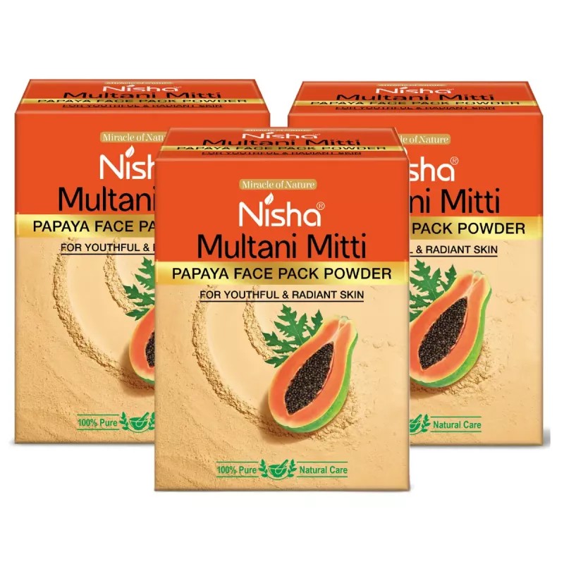 Nisha Multani Mitti Papaya Face Pack Powder (100g, Pack of 3)