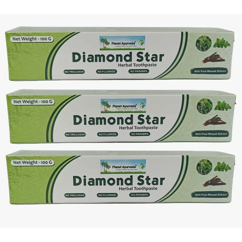 Planet Ayurveda Diamond Star Herbal Toothpaste (100g, Pack of 3)