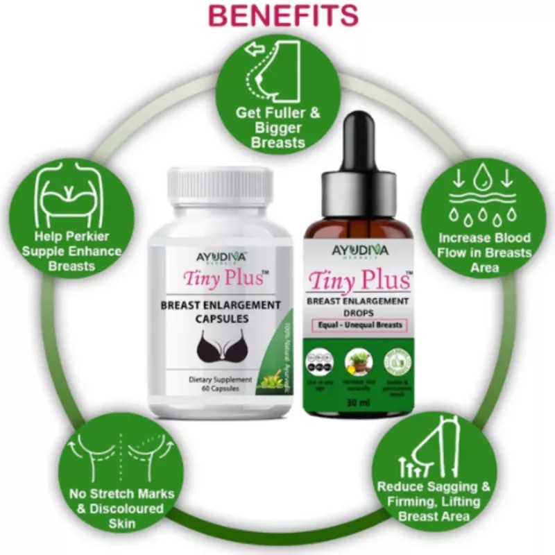 Ayudiva Herbals Breast Enlargement Capsule And Breast Enhancement Liquid Drop Combo Tiny Plus Comb (60 Capsule + Drop 30ml) (1Pack)