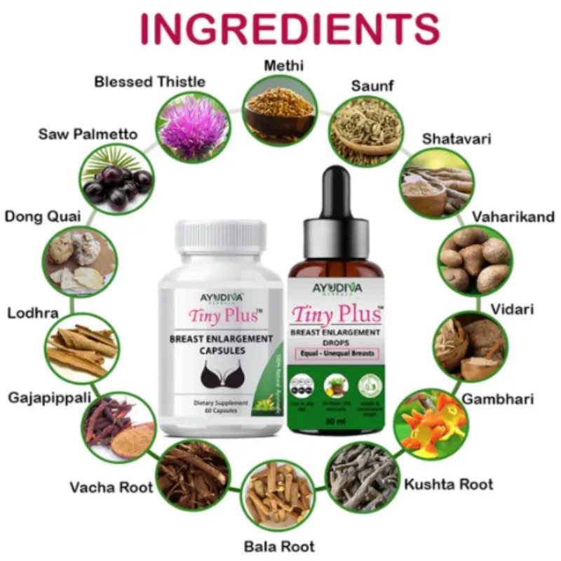 Ayudiva Herbals Breast Enlargement Capsule And Breast Enhancement Liquid Drop Combo Tiny Plus Comb (60 Capsule + Drop 30ml) (1Pack)