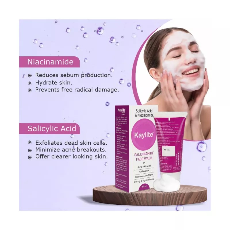 Kaylite Salicinamide Face Wash With Free Face Cream (Face Wash 60ml + Cream 15gm) (1Pack)
