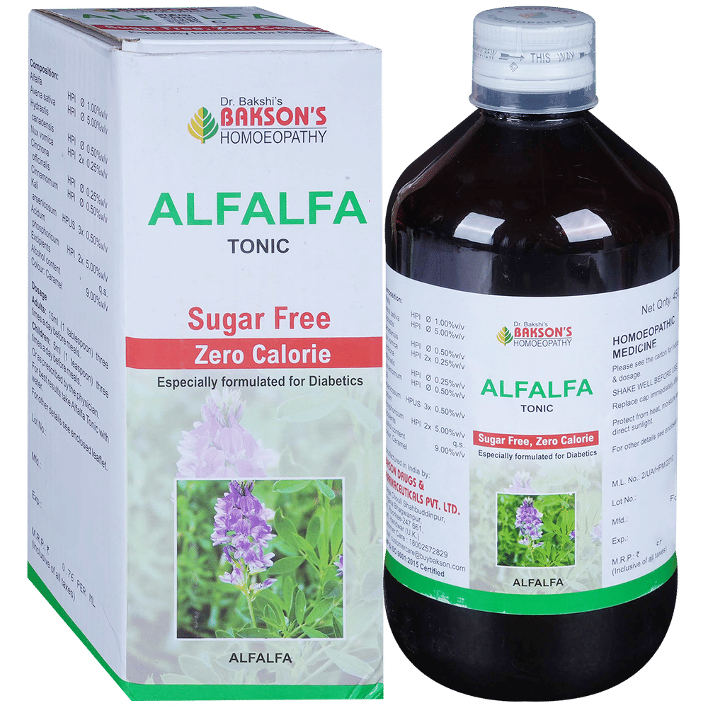 Bakson's Homeopathy Alfalfa Tonic Sugar Free bottle of 450 ml Tonic