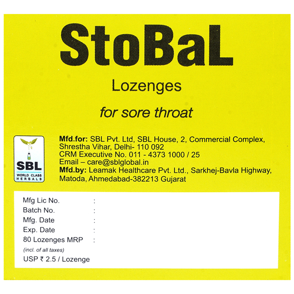 SBL Stobal Lozenges (8 Each) Ginger Honey & Tulsi box of 10 strips