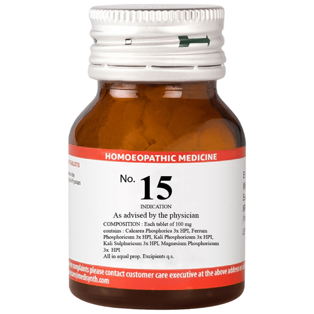 Medisynth Bio-chemic Combination No.15 bottle of 25 gm Biocombination Tablet Medisynth Bio-chemic Combination No.15 bottle of 25 gm Biocombination Tablet