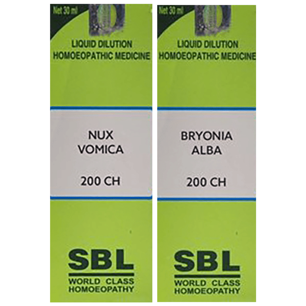 Combo Pack of SBL Nux Vomica Dilution 200 CH & SBL Bryonia Alba Dilution 200 CH (30ml Each) combo pack of 2 bottles