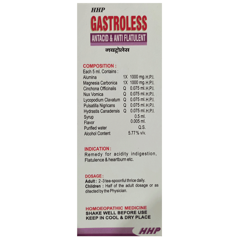 HHP Gastroless Antacid & Anti Flatulent bottle of 100 ml Syrup
