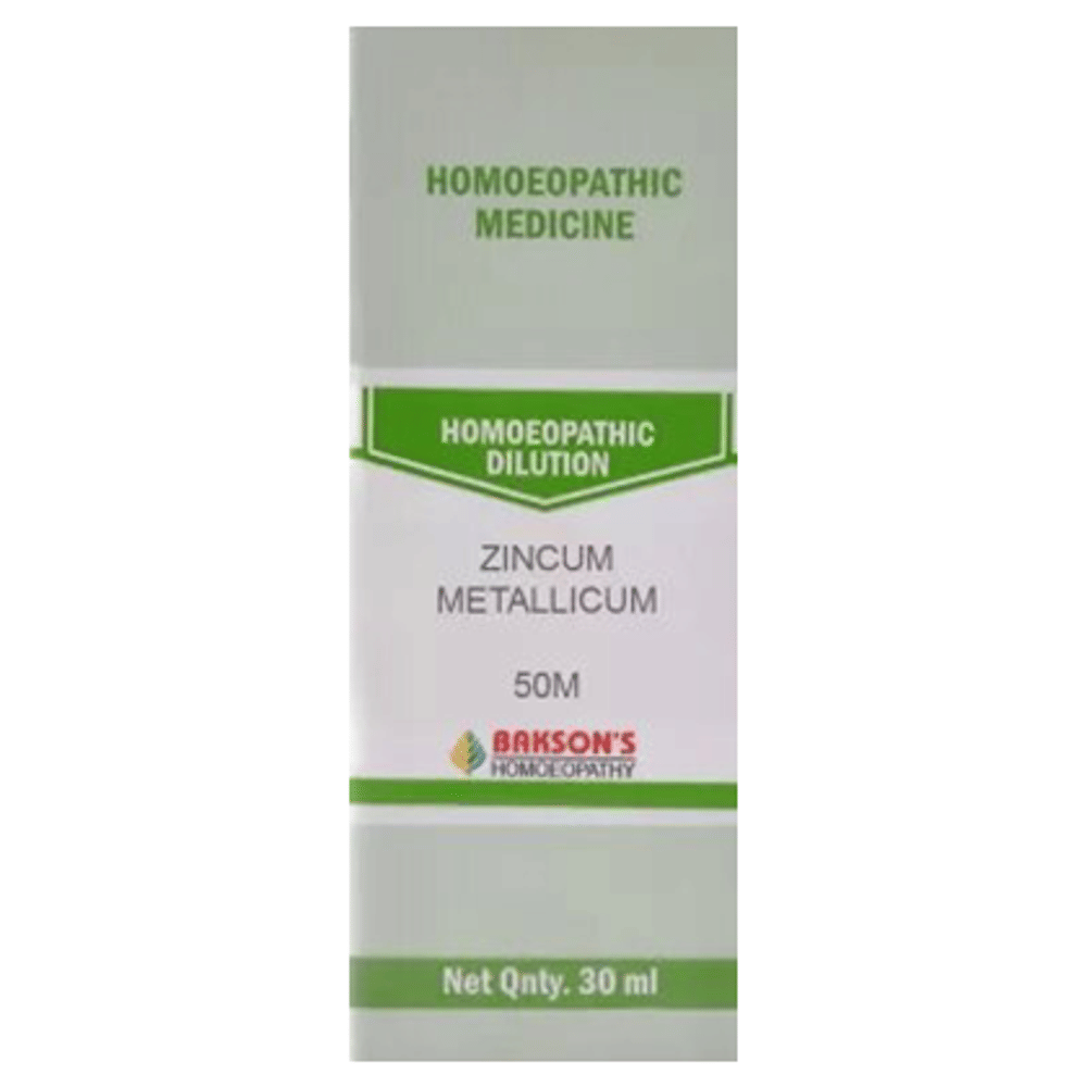 Bakson's Homeopathy Zincum Metallicum  Dilution 50M bottle of 30 ml Dilution