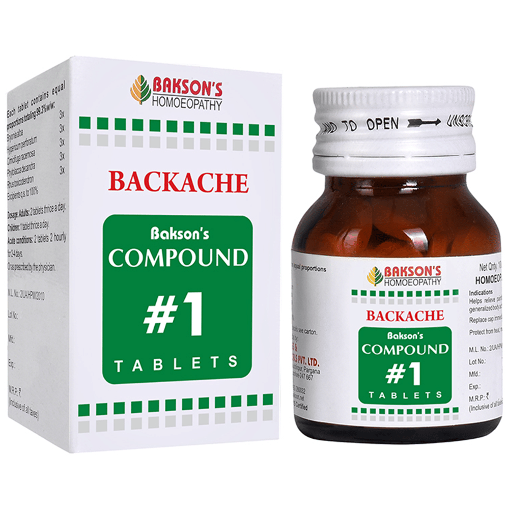 Bakson's Homeopathy Compound # 1 Backache Tablet bottle of 100 tablets