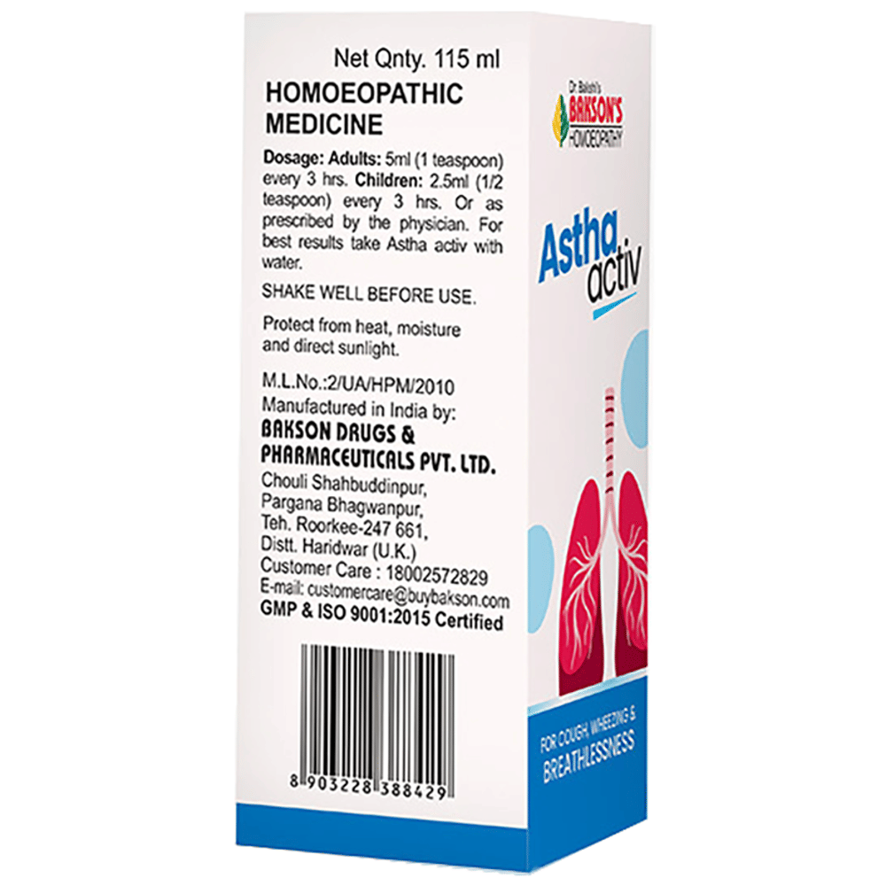 Bakson's Homeopathy Astha Active Syrup bottle of 115 ml Syrup