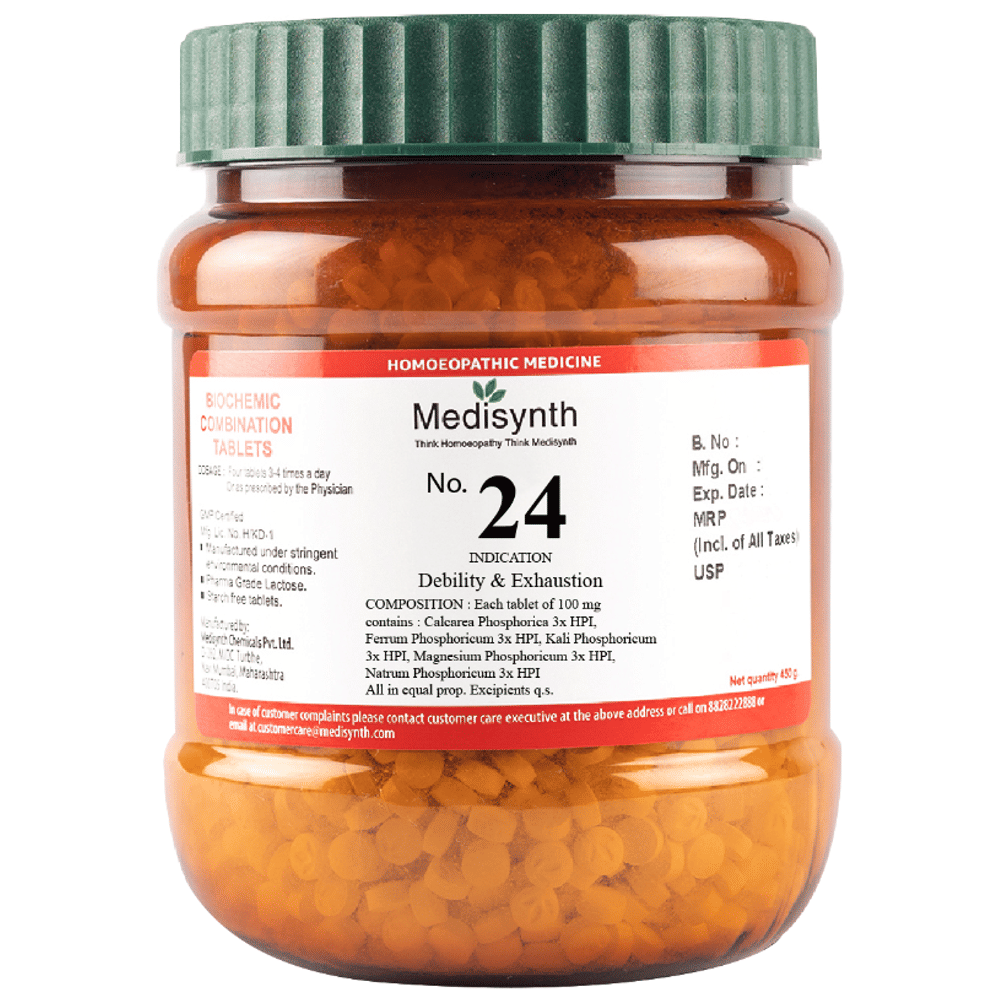 Medisynth Bio-chemic Combination No.24 Debility & Exhaustion bottle of 450 gm Biocombination Tablet