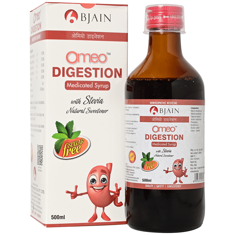 Bjain Omeo Digestion Medicated Syrup Sugar Free bottle of 500 ml Syrup
