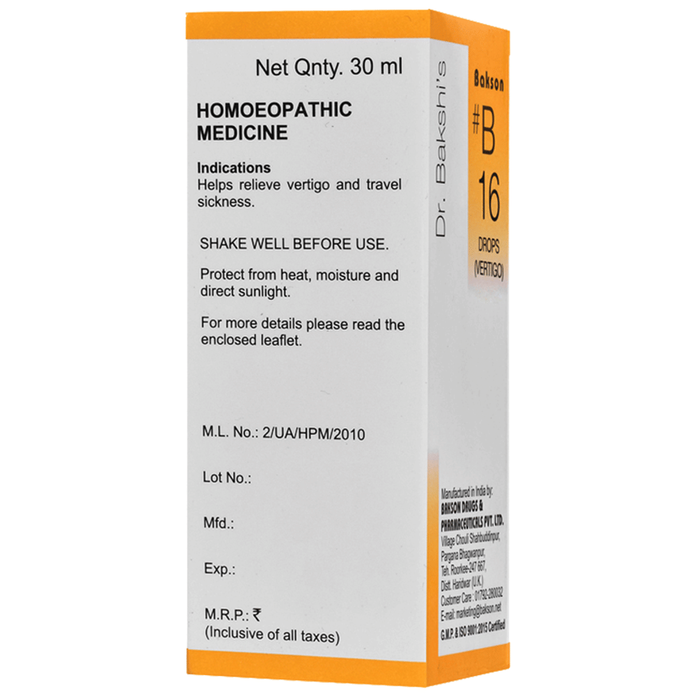 Bakson B16 Vertigo Drop bottle of 30 ml Drop Bakson B16 Vertigo Drop bottle of 30 ml Drop