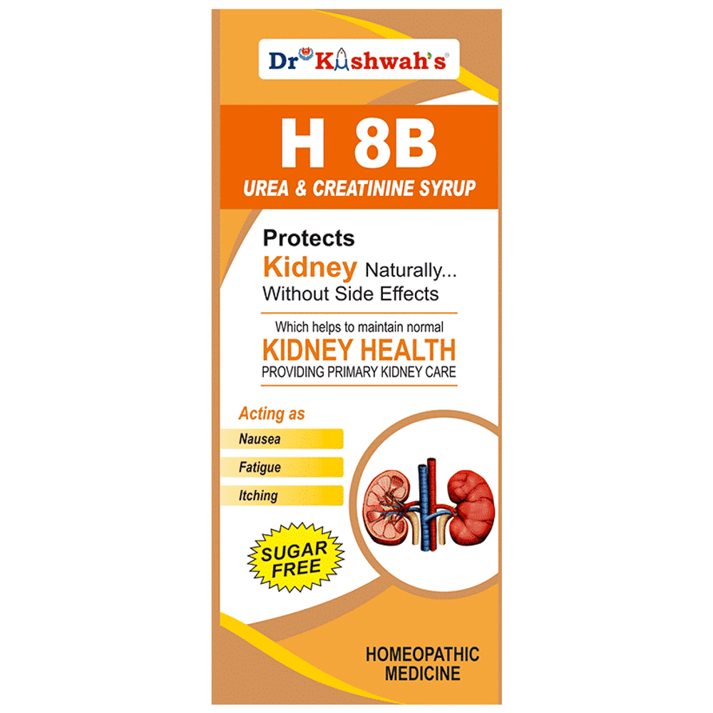 Dr Kushwah's H 8B Urea & Creatinine Syrup Sugar Free bottle of 225 ml Syrup