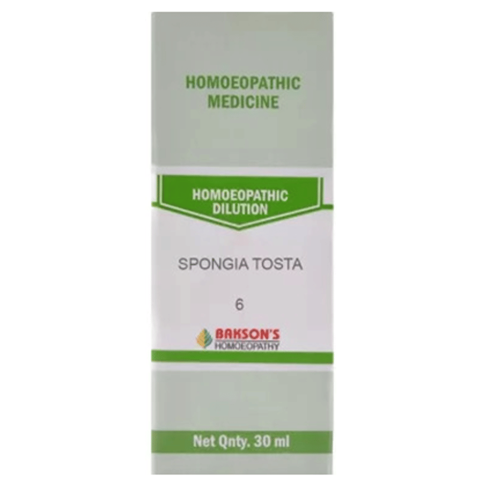 Bakson's Homeopathy Spongia Tosta Dilution 6 CH bottle of 30 ml Dilution