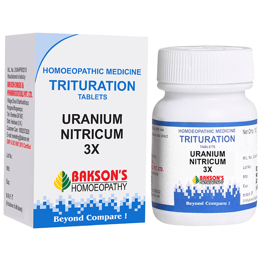 Bakson's Homeopathy Uranium Nitricum Trituration Tablet 3X bottle of 100 trituration tablets