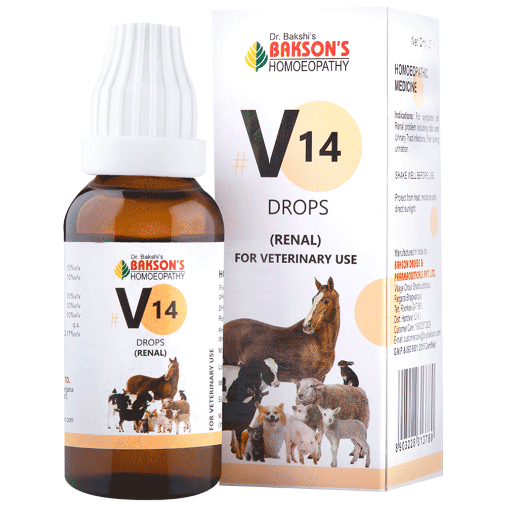 Bakson's Homeopathy V14 Renal Drop for Veterinary Use bottle of 30 ml Drop