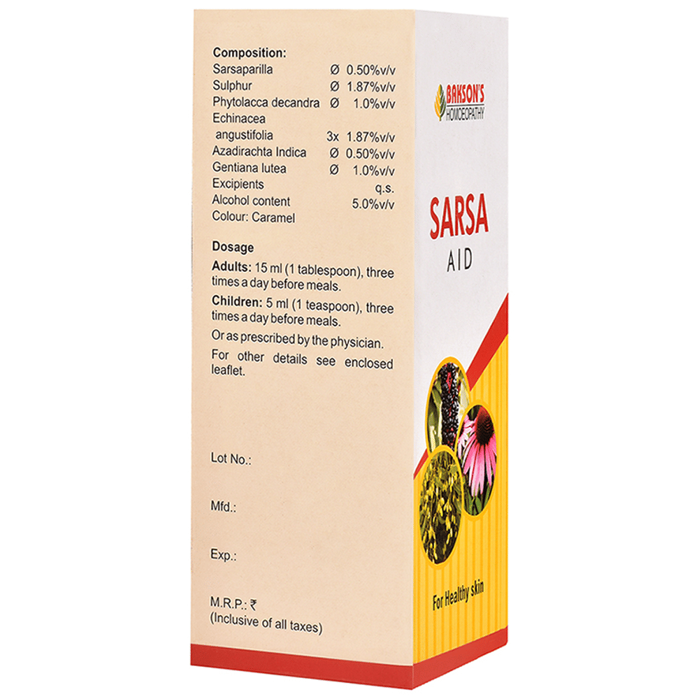 Bakson's Homeopathy Sarsa Aid Syrup bottle of 450 ml Syrup