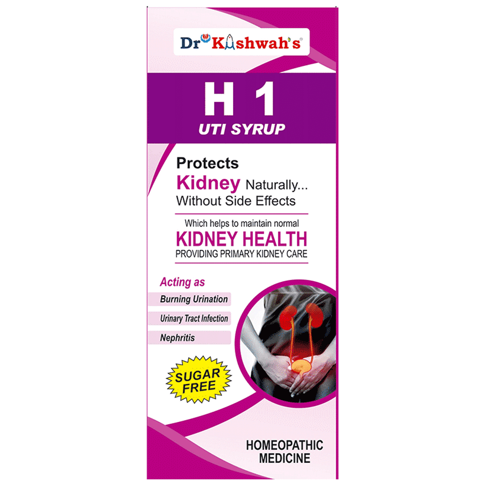 Dr Kushwah's H 1 UTI Syrup Sugar Free bottle of 225 ml Syrup