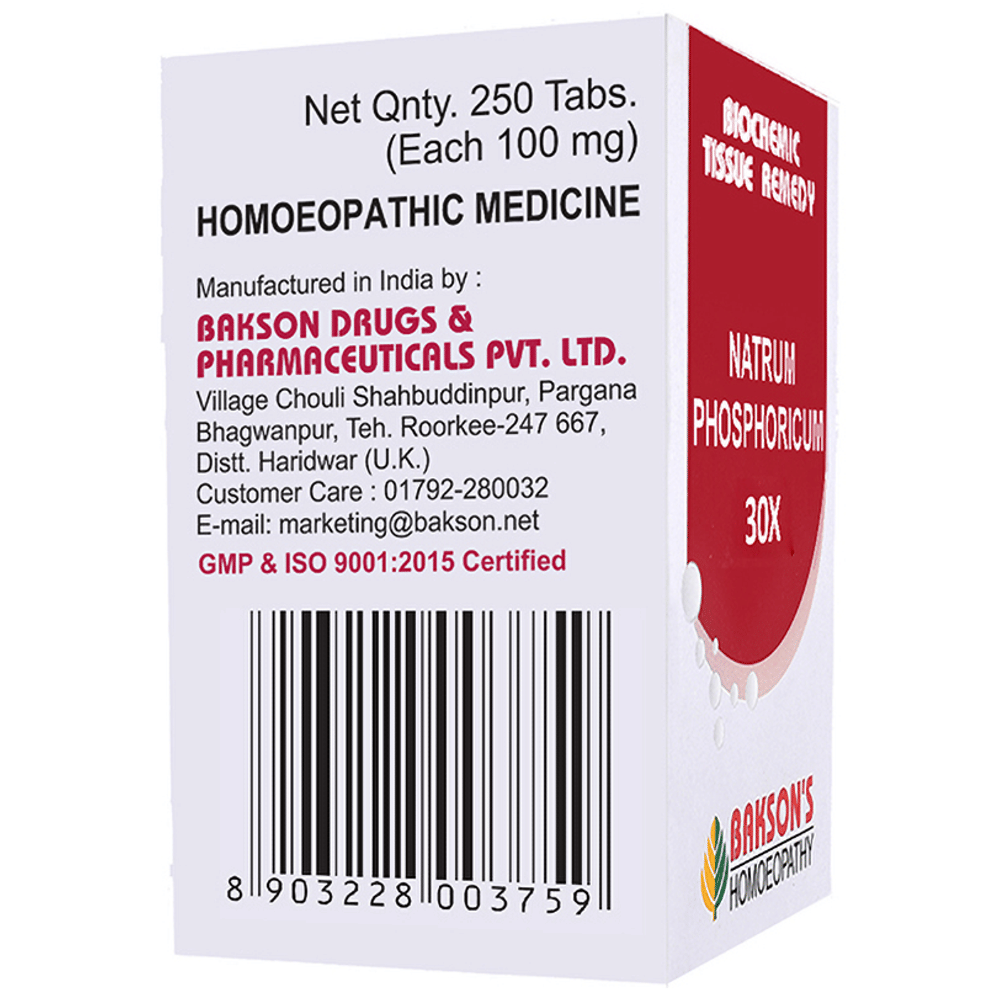 Bakson's Homeopathy Natrum Phosphoricum Biochemic Tablet 30X bottle of 250 biochemic tablets Bakson's Homeopathy Natrum Phosphoricum Biochemic Tablet 30X bottle of 250 biochemic tablets