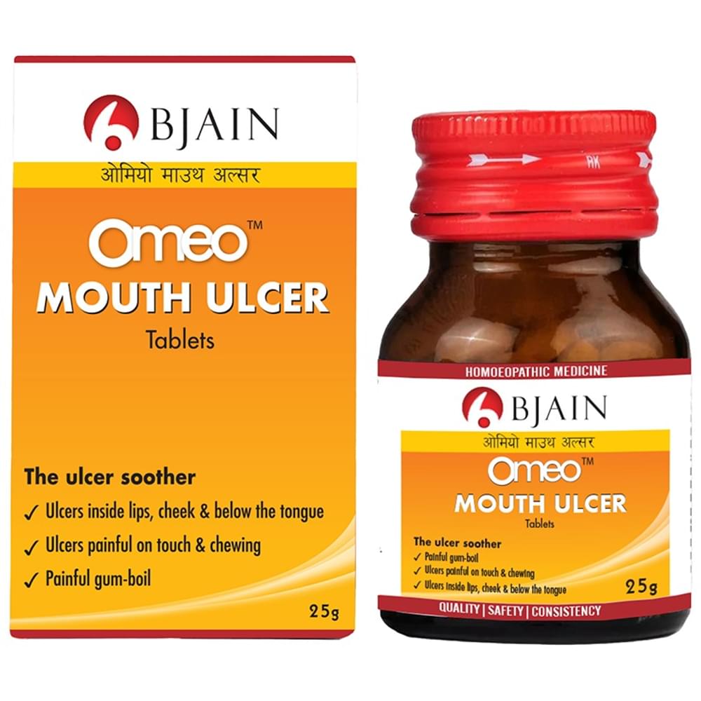 Bjain Omeo Mouth Ulcer Tablet bottle of 25 gm Tablet