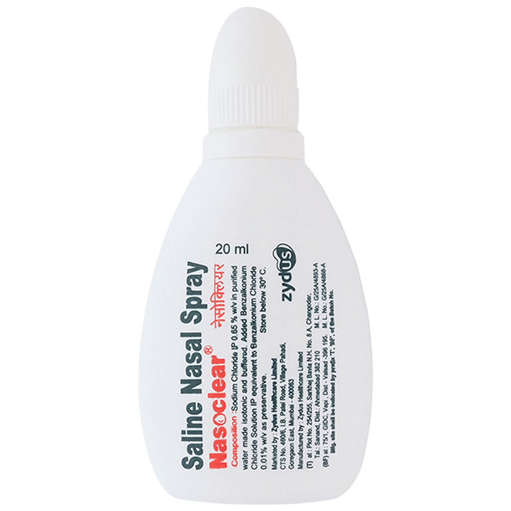 Nasoclear Saline Nasal Spray | Provides Relief From Nasal Congestion Due To Cold & Allergies| Suitable for Children Upto 10 Years bottle of 20 ml Nasal Spray