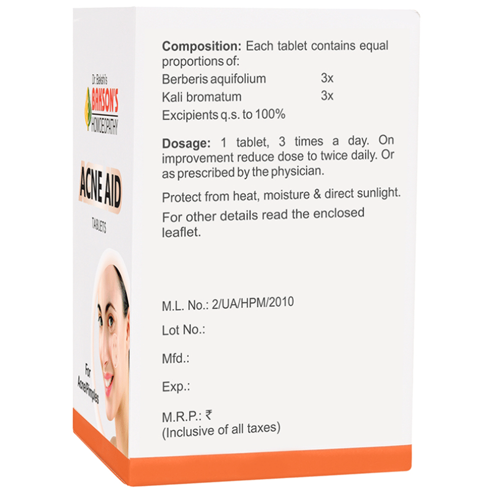 Bakson's Homeopathy Acne Aid Tablet bottle of 75 tablets Bakson's Homeopathy Acne Aid Tablet bottle of 75 tablets