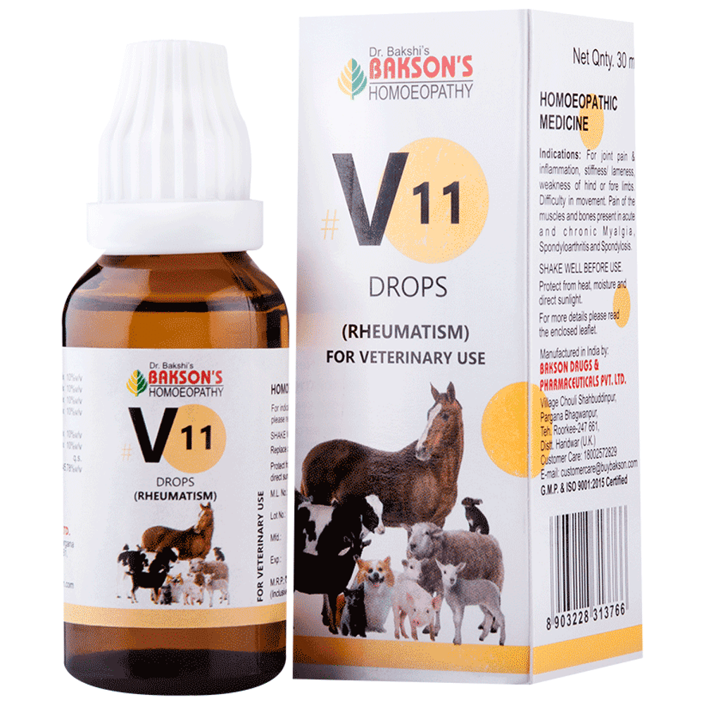 Bakson's Homeopathy V11 Rheumatism Drop for Veterinary Use bottle of 30 ml Drop