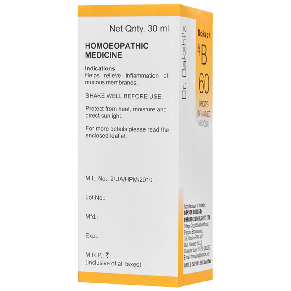 Bakson B60 Inflamed Mucosa Drop bottle of 30 ml Drop