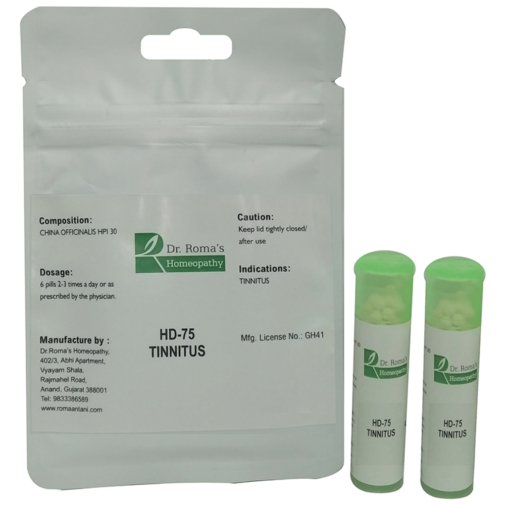 Dr. Romas Homeopathy HD-75 Tinnitus, 2 Bottles of 2 Dram packet of 2 bottles