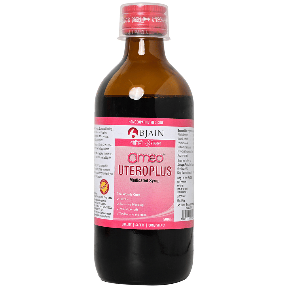 Bjain Omeo Uteroplus Medicated Syrup bottle of 500 ml Syrup