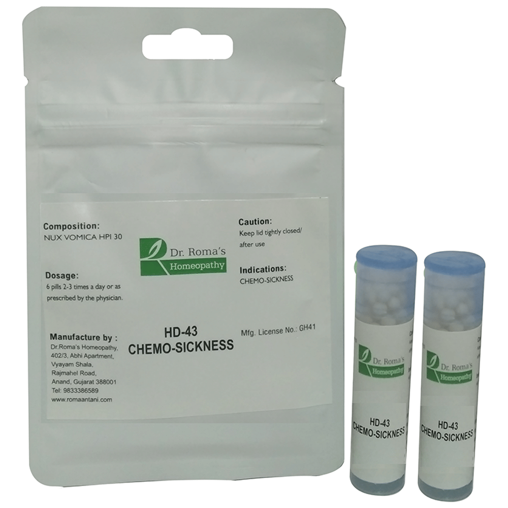 Dr. Romas Homeopathy HD-43 Chemo-Sickness, 2 Bottles of 2 Dram packet of 2 bottles