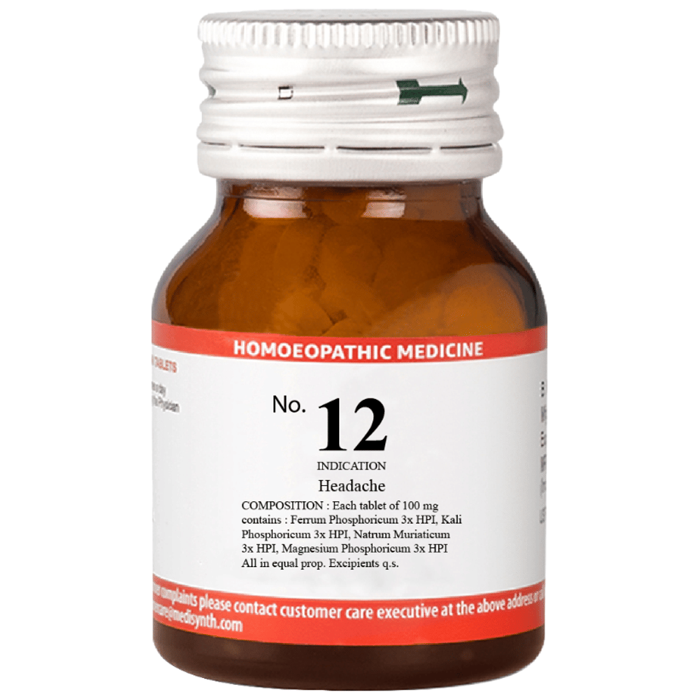 Medisynth Bio-chemic Combination No.12 Headache bottle of 25 gm Biocombination Tablet Medisynth Bio-chemic Combination No.12 Headache bottle of 25 gm Biocombination Tablet